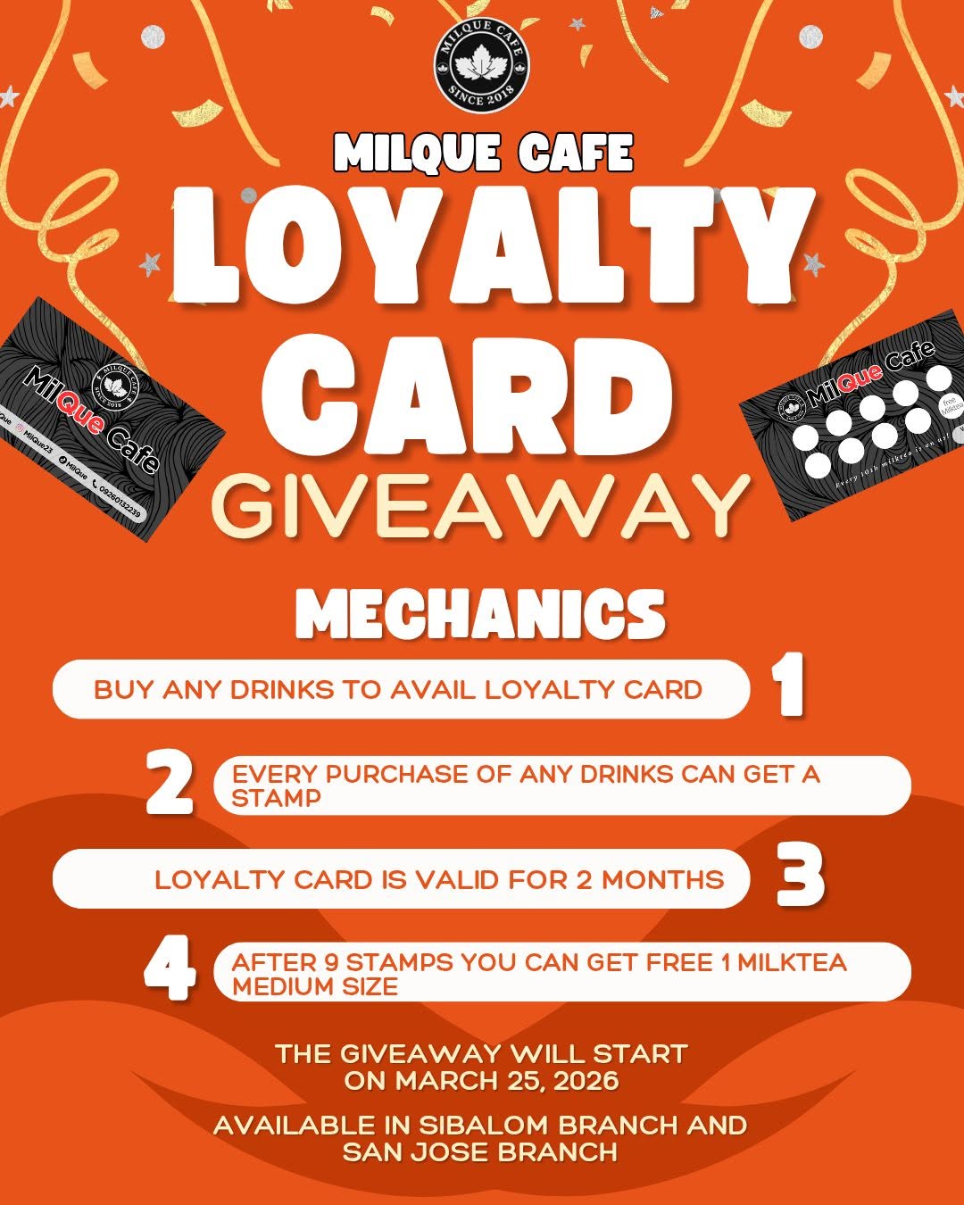 MilQue Café loyalty card giveaway