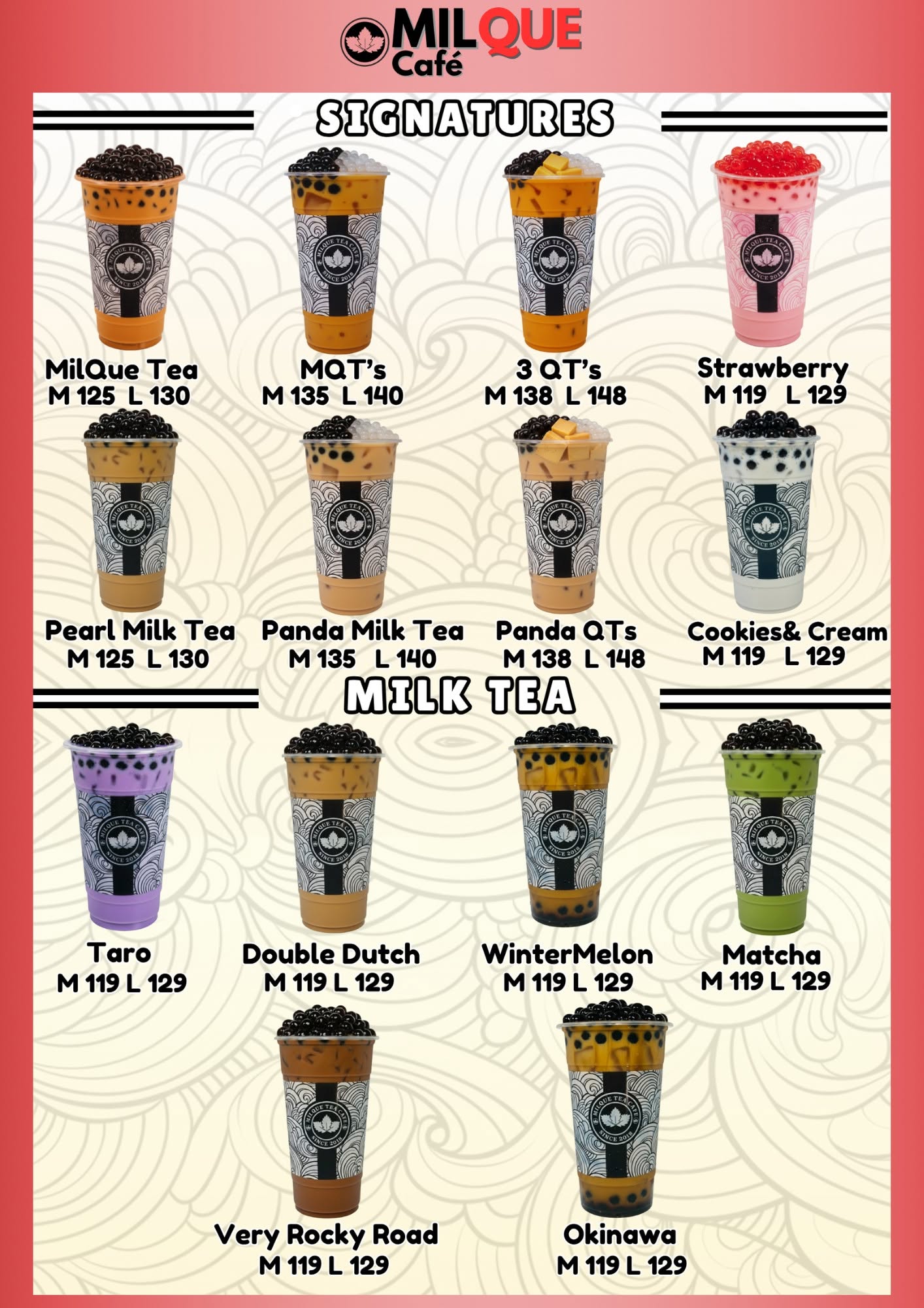 Milk tea & signatures menu